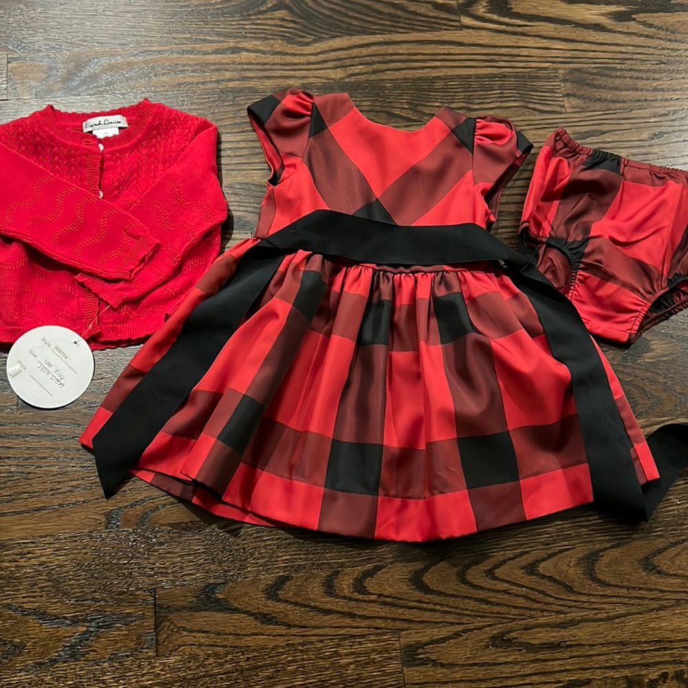 Ralph Lauren Christmas red and black dress w cardigan - 12m